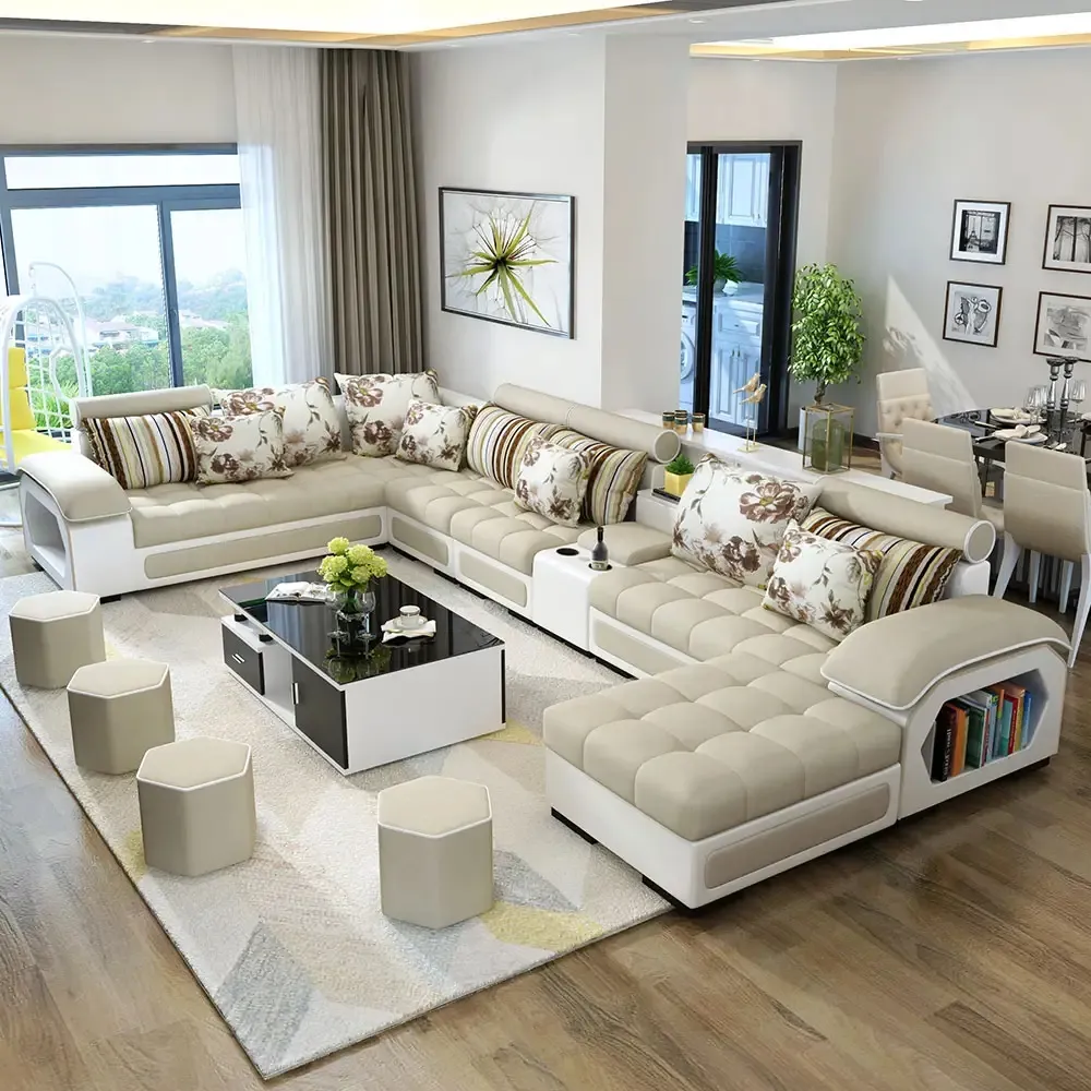 Moderne Aangepaste Combinatie Meubels Woonkamer Slaapbank Stof Fluweel 7 Sets Van 7-Seat Sofa Meubels Woonkamer Bank