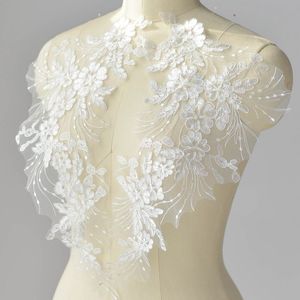 Applicazioni Toppe Ricamate <span class=keywords><strong>in</strong></span> 3D di Poliestere con Paillettes Perle e Perline su Tulle per Abiti da Sposa e Cucito - Product Image 4
