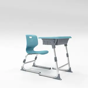 Adjustable Height School Desk And Chair Single School Library Student Study Desk And Chair