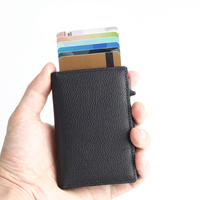 Nouvel Étui Portefeuille Minimaliste en Métal et Cuir Personnalisé avec Fermeture Éclair, Porte-Cartes Pop-up Fin, Blocage RFID, Unisexe