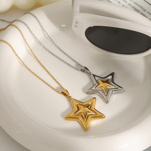 Simple 18K chapado en oro pequeño cubo collar femenino de acero inoxidable de doble capa ovalada bola cuentas cadena gargantilla collar - Product Image 3