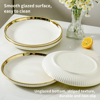 LETAOTAO Set de plateaux à manger pour mariage Assiette en porcelaine blanche avec bord doré Plateau en céramique écologique pour table Garniture dorée
