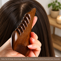 Peigne de massage du cuir chevelu en bois en gros, bois de santal doré, bois de santal vert, peigne Gua Sha, peigne à dents larges et fines, logo personnalisé OEM ODM Spa