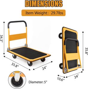 Gấp nền tảng Xe đẩy phẳng xe tải Dolly kích thước lớn 880lbs có thể gập lại đẩy giỏ hàng handcart cho kho, cửa hàng, nhà để xe, - Product Image 3