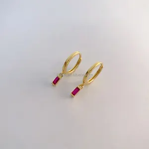 Wholesales Fashion Jewelry S925 Silver With Ruby Zircon Charms Earrings Studs DIY Birthstone Month Jewelry Customize Solid Gold