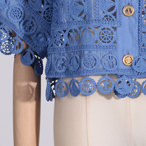 Vacation Style New Lapel Embroidered Lace Shirt Half-body Skirt Women's 2-piece <b>Set</b> Fashion - Product Image 6