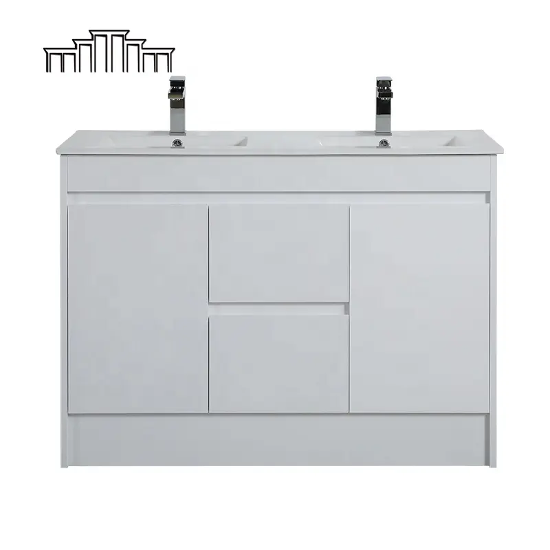 Armario de baño de tamaño medio preensamblado, lavamanos modernos con grifo, color blanco