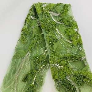 Tissu de dentelle perlée Tissu de dentelle de mariage Tissu de perle Tissu tissé Tissu de textiles Tissus de robe de mariée en dentelle française - Product Image 5