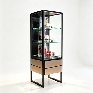 Présentoir en verre sur pied avec tiroirs de rangement pour cosmétiques et parfums – Vitrine de vente au détail - Product Image 1