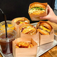 Sacs à emporter en papier kraft anti-graisse à faible MOQ, jetables, pour essai commercial de restaurants de restauration rapide, personnalisables
