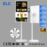 Écran tactile intelligent portable interactif POS 32 pouces 4K Android 14 sur roulettes pour station de commande et de paiement de café