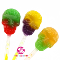 Lolly Candy en forme de tête de mort fluorescente pour fête d'Halloween, mélange de saveurs de fruits et de couleurs, bâton lumineux, sucette