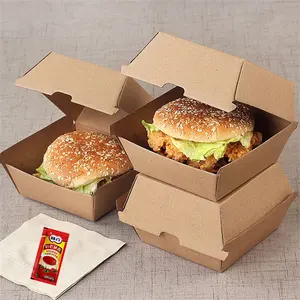 공장 직접 재활용 조개 껍질 식품 용기 크래프트지 버거 박스 슬라이더 및 스낵 용 햄버거 종이 상자