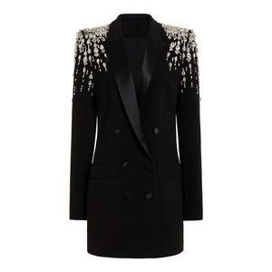<span class=keywords><strong>Abito</strong></span> Blazer Corto da Donna per Ufficio con Spalline Impreziosite da Strass, Maniche Lunghe e Chiusura a Doppio Petto di Lusso e Pregiata Lavorazione - Product Image 1
