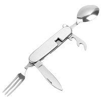 Ensemble de couverts de camping portable 6 en 1 en acier inoxydable, fourchette pliante, cuillère, couteau, ouvre-boîte, vaisselle, randonnée, voyage, ustensiles de cuisine