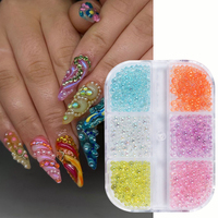 6 Grilles de Perles à Ongles Sirène Effet Bulle, Breloques pour Ongles, Tailles Mixtes, Gouttes d'Eau Colorées, Décorations Nail Art Caviar, Petites Billes Rondes pour Manucure