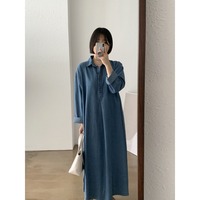 Nouvelle Robe Chemise en Jean Lavé Printemps 2026 pour Femme, Col Polo, Boutons sur le Devant, Coupe Ample Longue Midi, Bleu Vintage Décontracté