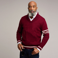 Pull en maille pour homme crème, col châle vintage, avec logo patch chenille personnalisé OEM du fabricant