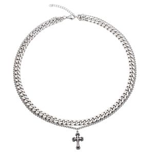 Yunnique-collar con cruz de cadena de doble capa de acero inoxidable, colgante geométrico de estilo Punk Unisex, joyería de moda - Product Image 5