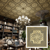 Livraison Gratuite, Plaques de Plafond Suspendues en PVC 2x2 pieds, Panneaux Muraux 3D Gaufrés Carrés pour Restaurant PL66 Or Ancien PAINTSDECOR