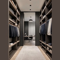 Armoire intégrée écologique E0, style minimaliste scandinave, en contreplaqué, avec étagère ouverte et zone d'étude