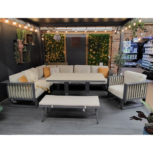 Ajunion יוקרה מודרני אלומיניום גן ריהוט גן פינתית ספה חיצונית להגדיר ספה חיצונית מודולרית עם שולחן מתכווננת וספסל מתכווננת - Product Image 1