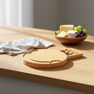 Juego de Tablas de Queso de Bambú con Utensilios de Acero Inoxidable, Estilo Natural, Accesorios de Cocina, Aptos para Lavavajillas, Diseño Redondo, Seguros para Alimentos - Product Image 2