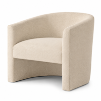 Fauteuil pivotant moderne en forme de baril, fauteuil d'appoint rembourré en velours beige chaud avec base en plinthe foncée pour salon