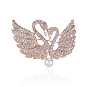 Broches Cygne pour Femme, Breloques Double Cygne Violet, Bijoux en Or Rose, Broche Personnalisée en Cristal, Vente en Gros - Product Image 1