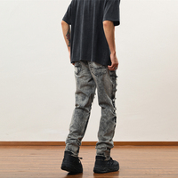 LILUO Nouveau Style Hommes Distressed Détruit Badge Pantalon Skinny Biker Jeans Art Patches Slim Trousers Men Denim Jeans