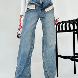 Nouvelle Arrivée Jean Femme Taille Haute Tendance avec Empiècements, Coupe Droite Ample, Design Classique Amincissant - Product Image 1