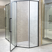 Cabine de douche d'angle Diamond avec cadre noir, porte pivotante à charnières et verre trempé, sur mesure, vente en gros