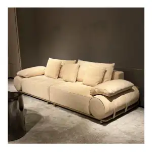 Sofá de couro liso para quatro pessoas, de luxo italiano de alta qualidade, design minimalista para mobília de sala de estar de villa