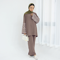 Loriya été vêtements pour femmes Dubai Abaya vêtements islamiques broderie palestinienne Polyester Abaya ensemble-2 pièces pantalon musulman haut