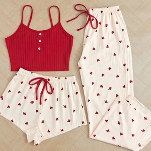 Pijamas de <span class=keywords><strong>Mujer</strong></span> para Primavera y Verano, Conjunto de Tres Piezas Dulce y Lindo, Shorts con Tirantes Altos, Traje Sexy para el Hogar - Product Image 2