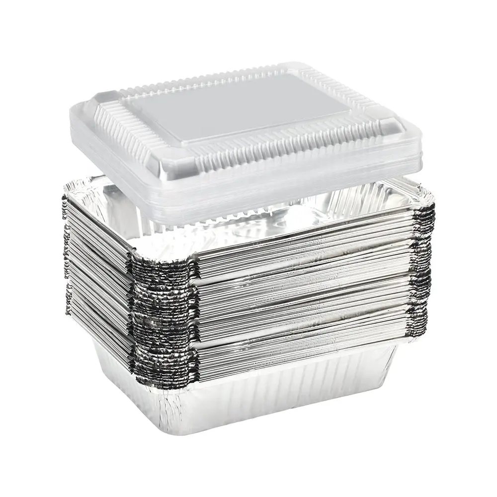 Manufacturer customized disposable food grade aluminum foil container with cover 250ml 450ml 750ml 900ml
