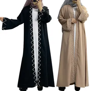 Arabic Supplier Full open beadwork Long Sleeve Ladies Islamic Clothing Abaya Muslim Women Dress