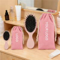 Brosse compacte pour extensions capillaires, mini brosse démêlante, emballage en sac de coton, brosse à poils de sanglier vierge en vrac