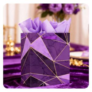Sac cadeau élégant en papier marbré violet avec lignes dorées, sac de shopping de luxe - Product Image 1