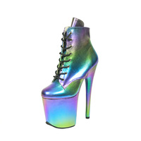 Chaussures de pole dance à talon aiguille de 20 cm, à 8 trous, couleur unie, avec lacets avant et fermeture éclair latérale en caoutchouc
