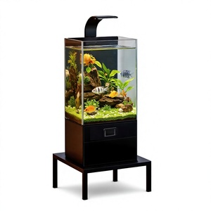 Aquário de Mesa em Vidro Ultra-Claro com Cristais Dourados, Filtragem e Oxigenação Integradas para Sala de Estar - Oferta Imperdível - Product Image 1