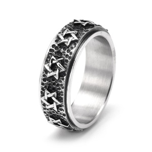 แหวนแฟชั่นสแตนเลสสตีลรูปดาวหกแฉกสำหรับผู้ชายและผู้หญิง ชุบทอง - Product Image 4
