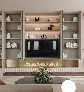 Meuble TV mural flottant en bois avec LED, centre de divertissement écologique et durable pour salon avec <span class=keywords><strong>porte</strong></span> <span class=keywords><strong>coulissante</strong></span> - Product Image 5