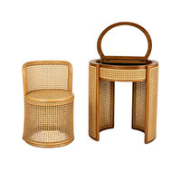 Ensemble de coiffeuse haut de gamme moderne en rotin et osier, personnalisé, avec miroir et rangement, pour bureau à domicile, chambre d'enfant, salon et institut de beauté