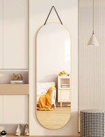 Miroir mural ovale Racetrack avec cadre en aluminium, sangle en cuir, cadre décoratif en MDF doré pour chambre à coucher, salon, hôtel