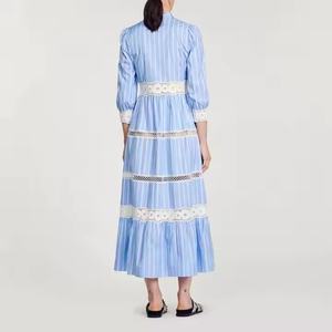 Nuevo Vestido de Otoño con Logotipo Personalizado, Vestido de Negocios con Cuello Redondo y Botones, Vestido de Lino y Algodón con Encaje Floral para Mujer - Product Image 4