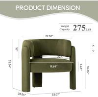 Fauteuil d'appoint contemporain en velours vert, doux et confortable, avec 3 pieds, idéal pour appartement, salon, chambre, lecture, maison