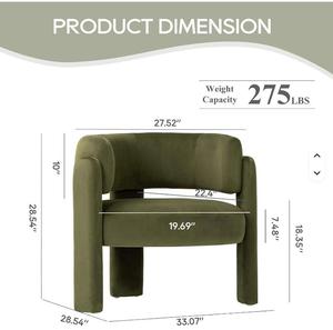 <span class=keywords><strong>Fauteuil</strong></span> d'appoint contemporain en velours <span class=keywords><strong>vert</strong></span>, doux et confortable, avec 3 pieds, idéal pour appartement, salon, chambre, lecture, maison - Product Image 3