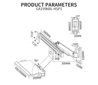 Support double écran Meisonic FE199KBL-HSP1-450 avec support pour clavier et souris, inclinaison à 90 degrés, construction en alliage d'aluminium