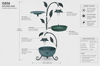 Solarbetriebene Eisen-Vogelfutterstation mit Blumentopf, Blatt-Haken, Saatgutspender, Vogelbad, Pagoden-Laterne und Gartendekoration